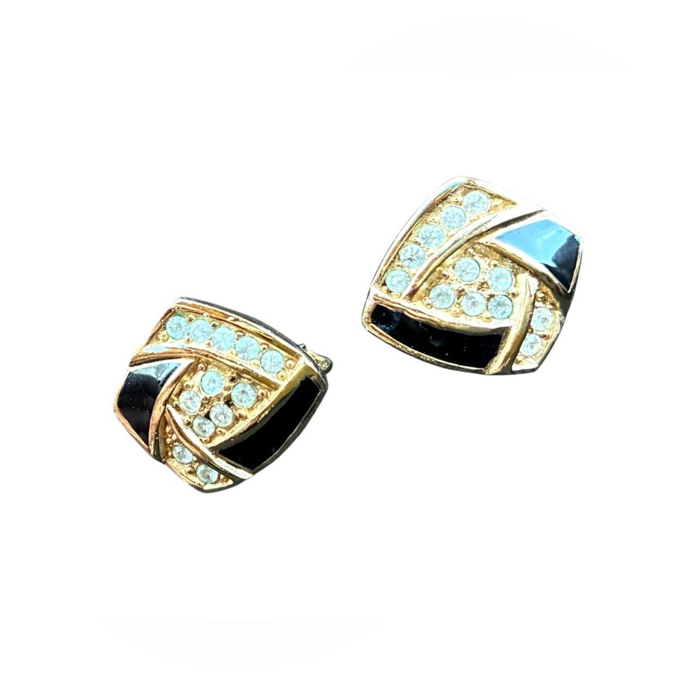 VTG Christian Dior Gold and Black Rhinestone Earrings